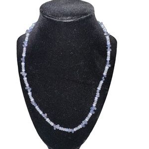 Blue Tourmaline Beaded Necklace with Silver Flower Clasp - Handmade